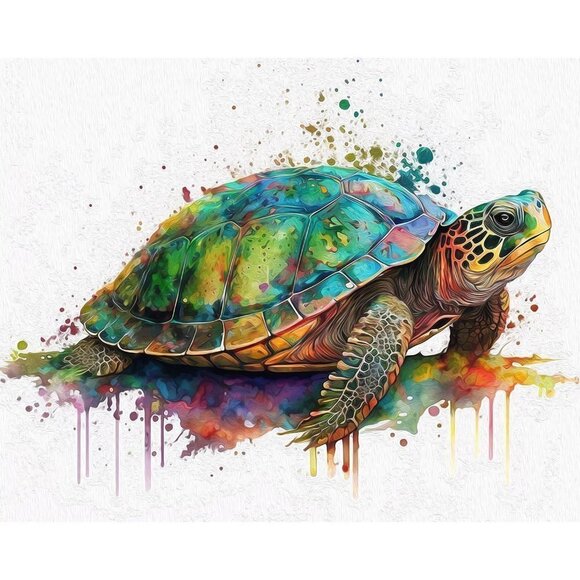 8x8 Framed Painted Turtle Watercolor Oil Painting‎ Wildlife Photography Print - Picture 2 of 5